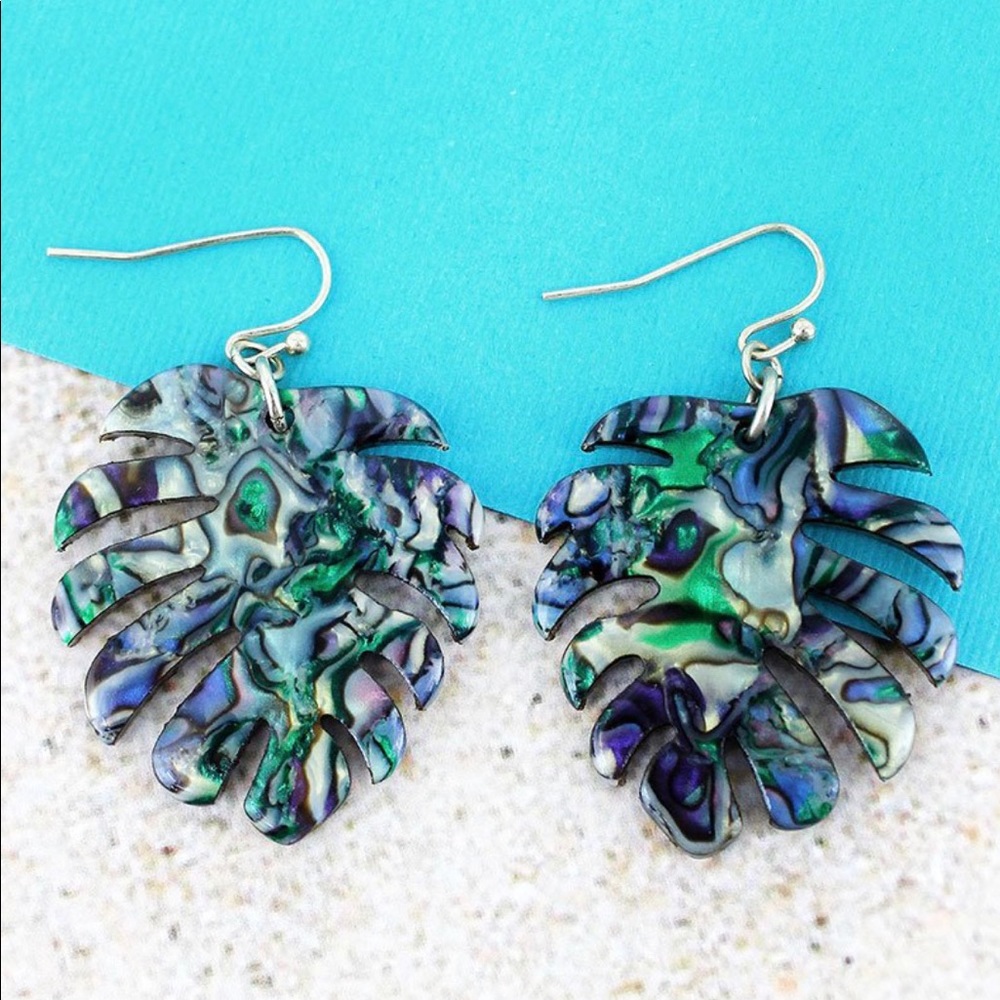 Abalone palm leaf earrings